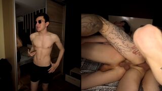 Sunglasses cute twink boy enjoy threesome sex video