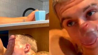 Gay Friends enjoy blowjob infront of young maid