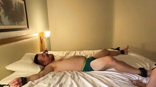 Big belly man enjoy foreplay with stranger with cuff hand